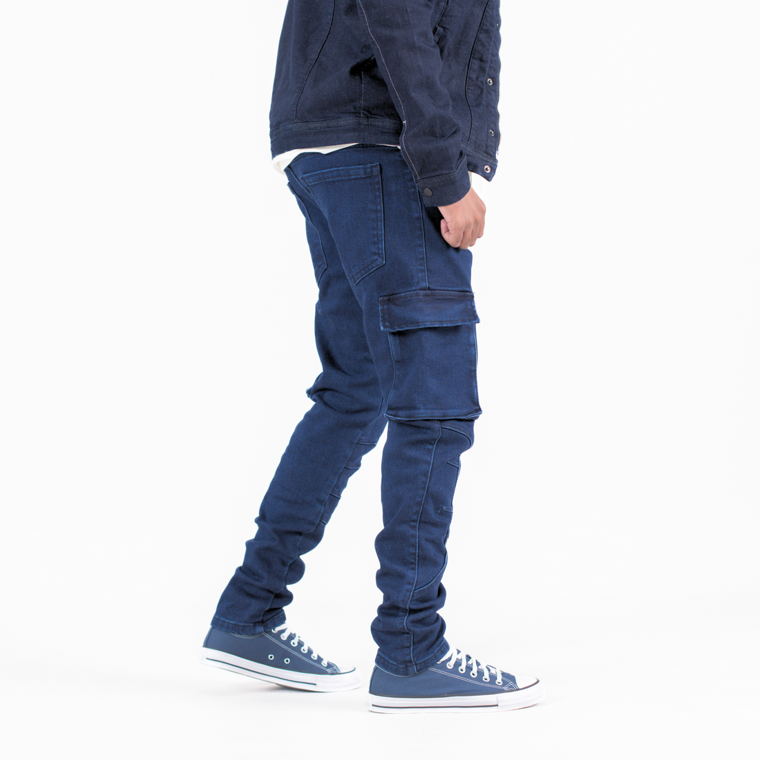 Men's Black Distressed Strap Denim Jeans