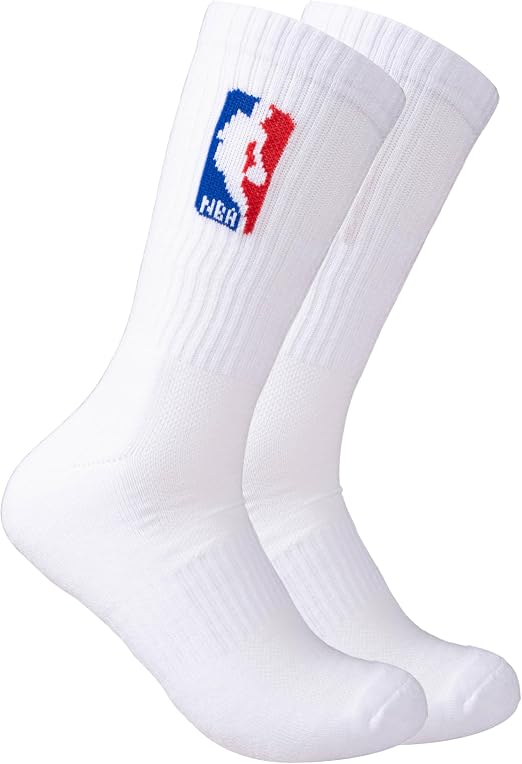 Ultra Game Men's Standard NBA Official Athletic Cushioned Secure Fit Crew Socks-6 Pack, White Red White Blue, One Size