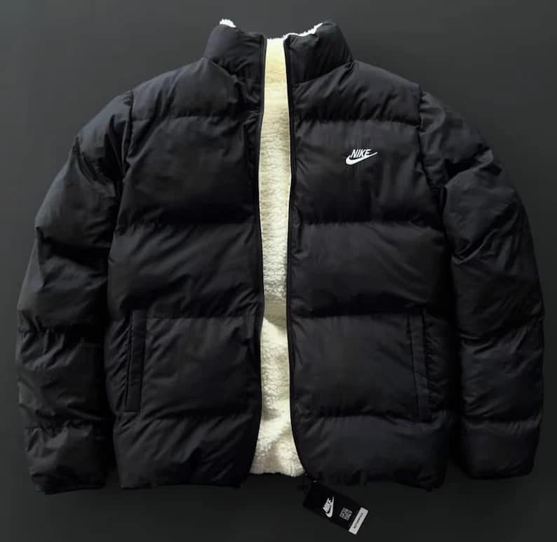 Reversible Winter Puffer Nike Jacket with Sherpa Lining | Heavyweight Warm Insulated