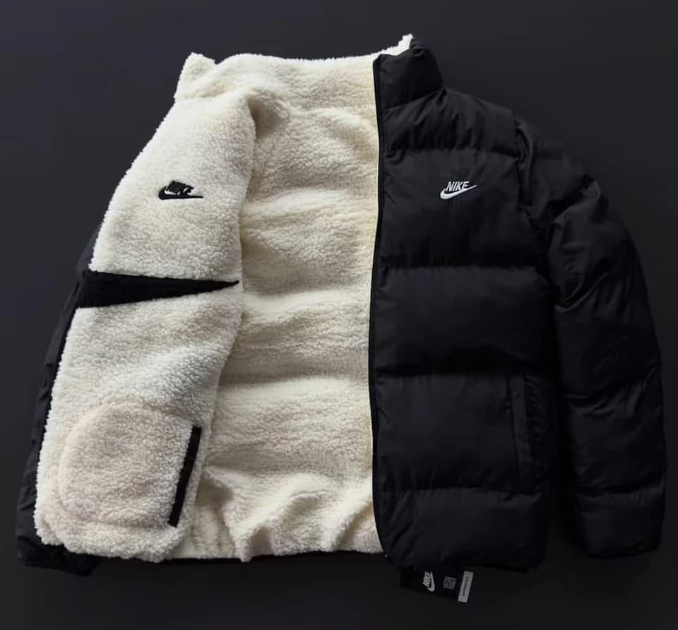 Reversible Winter Puffer Nike Jacket with Sherpa Lining | Heavyweight Warm Insulated